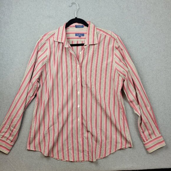 Faconnable Button Down Shirt Womens Large Pink Striped Cotton Career France - Picture 1 of 12